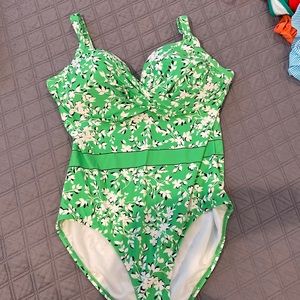 Lands End x Draper James Green Floral Tummy Control Swimsuit Size 14D NEW